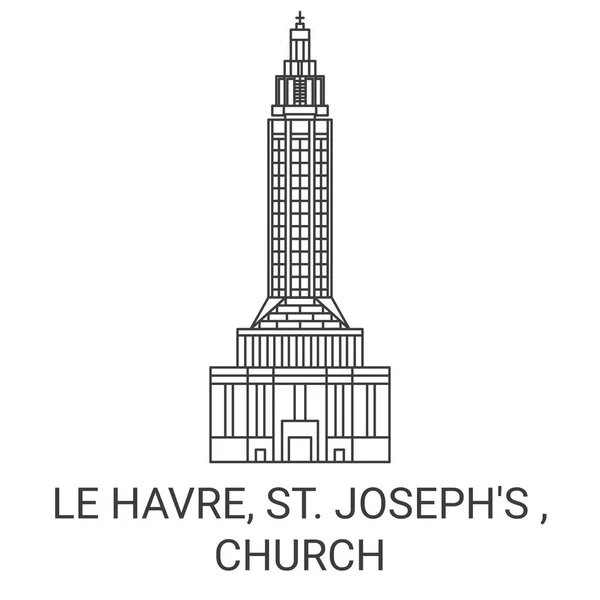Frankreich Havre Josephs Kirche Reise Meilenstein Linienvektorillustration — Stockvektor