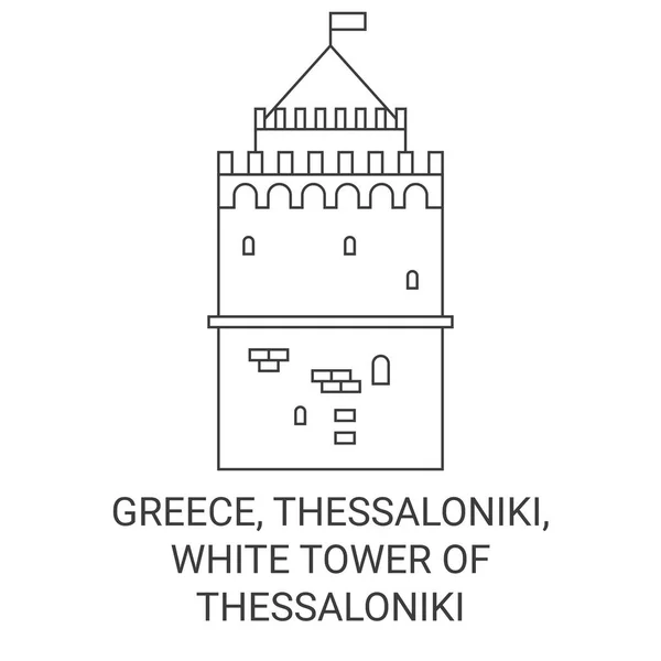 Grekland Thessaloniki White Tower Thessaloniki Resa Landmärke Linje Vektor Illustration — Stock vektor