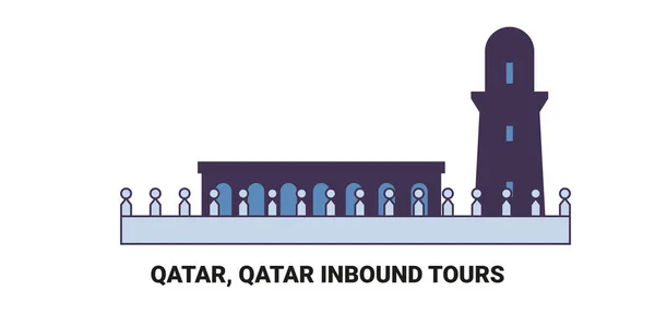 Κατάρ Κατάρ Inbound Tours Ταξίδι Ορόσημο Γραμμή Διανυσματική Απεικόνιση — Διανυσματικό Αρχείο