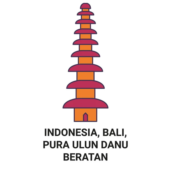 Indonézia Bali Pura Ulun Danu Beratan Utazás Mérföldkő Vonal Vektor — Stock Vector
