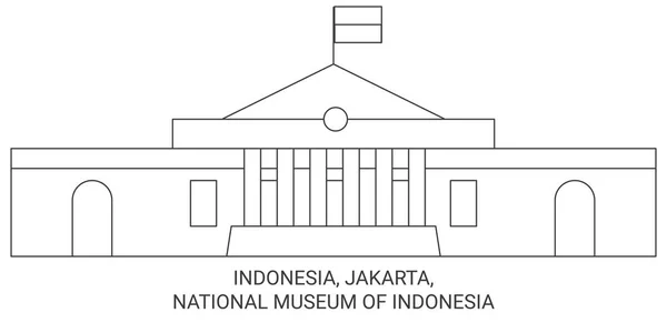 インドネシア ジャカルタ 国立インドネシア博物館旅行ランドマークラインベクトルイラスト — ストックベクタ