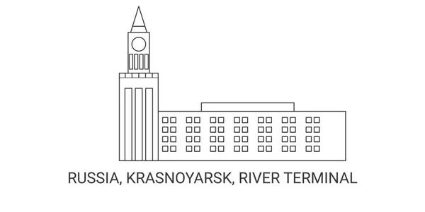Rusya Krasnoyarsk River Terminal Seyahat Çizgisi Vektör Ilüstrasyonu — Stok Vektör