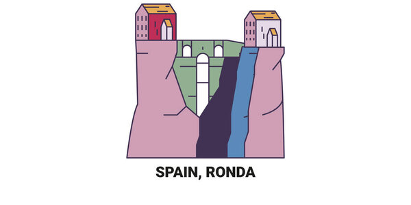 Spain, Ronda travel landmark line vector illustration