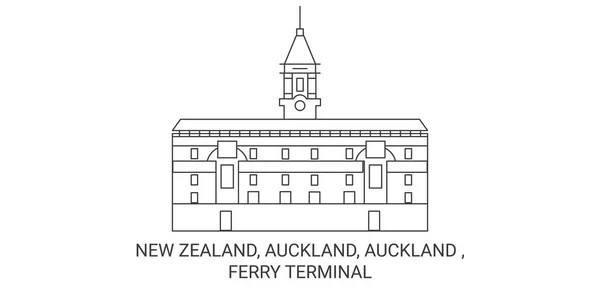 Nueva Zelanda Auckland Auckland Ferry Terminal Viaje Hito Línea Vector — Vector de stock
