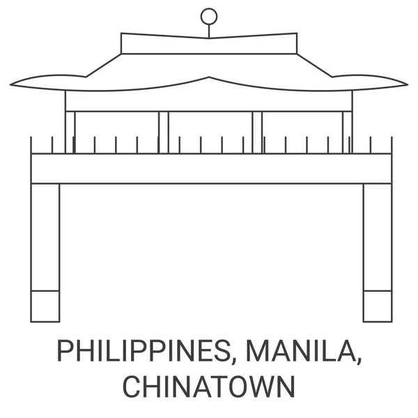 フィリピン マニラ チャイナタウン旅行ランドマークラインベクトルイラスト — ストックベクタ