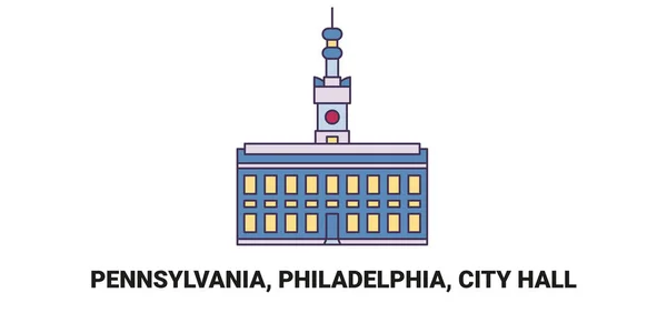 United States Pennsylvania Philadelphia City Hall Travel Landmark Line Vector — Stock Vector