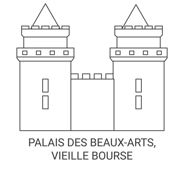 Frankreich Palais Des Beauxarts Vieille Bourse Reise Meilenstein Linienvektorillustration — Stockvektor