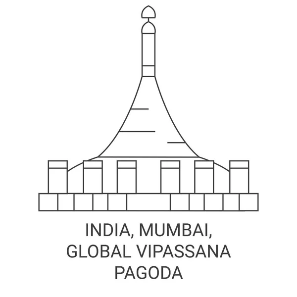 India Mumbai Global Vipassana Pagoda Reis Oriëntatiepunt Lijn Vector Illustratie — Stockvector