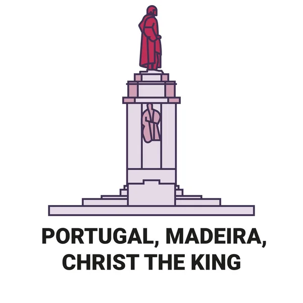 Portugal Madeira Cristo Rei Viaja Ilustração Vetor Linha Referência — Vetor de Stock