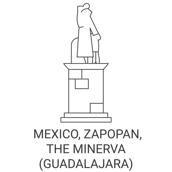 メキシコ サポパン ミネルバ グアダラハラ旅行のランドマークラインベクトルイラスト — ストックベクタ