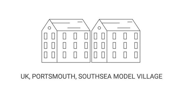 England Portsmouth Southsea Model Village Reise Meilenstein Linienvektorillustration — Stockvektor