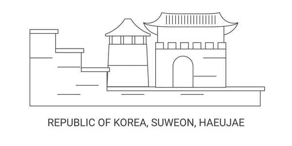 República Corea Suweon Haeujae Ilustración Del Vector Línea Referencia Viaje — Vector de stock