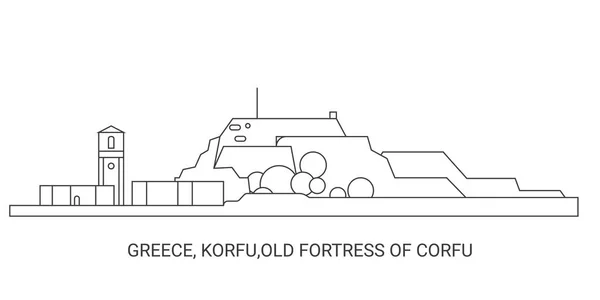 Greece Korfu Old Fortress Corfu Travel Landmark Line Vector Illustration — Stock Vector