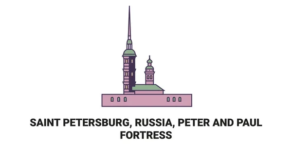 Rússia São Petersburgo Fortaleza Pedro Paulo Ilustração Vetor Linha Referência — Vetor de Stock