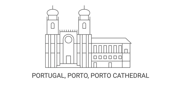 Portugal Porto Catedral Porto Ilustração Vetor Linha Referência Viagem — Vetor de Stock