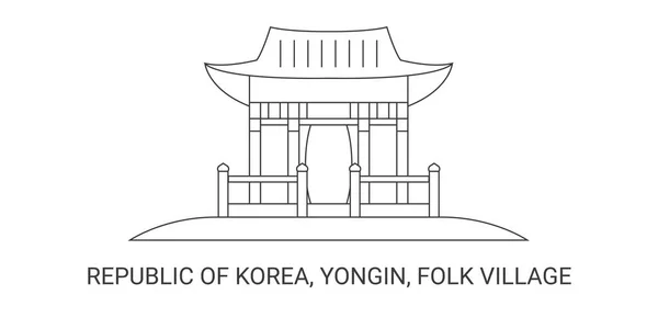 Kore Cumhuriyeti Yongin Folk Village Seyahat Çizgisi Çizelgesi Çizimi — Stok Vektör
