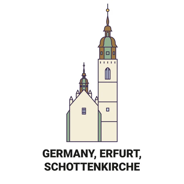 Alemania Erfurt Schottenkirche Recorrido Hito Línea Vector Ilustración — Archivo Imágenes Vectoriales