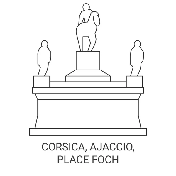 Francja Korsyka Ajaccio Place Foch Podróży Punkt Orientacyjny Linii Wektor — Wektor stockowy