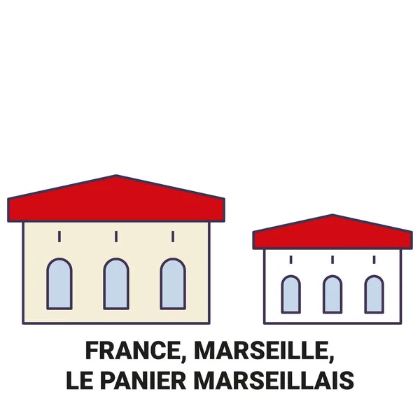 Franciaország Marseille Panier Marseillais Utazás Mérföldkő Vonal Vektor Illusztráció — Stock Vector
