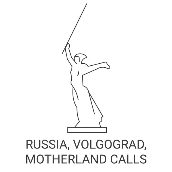 Russia Volgograd Motherland Calls Travels Landmark Line Vector Illustration — стоковий вектор