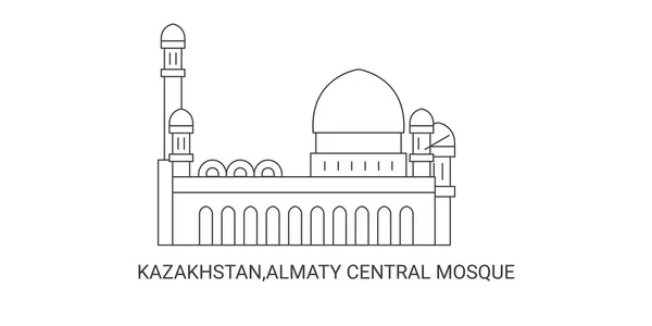 Kazakhstan Mosquée Centrale Almaty Illustration Vectorielle Ligne Repère Voyage — Image vectorielle