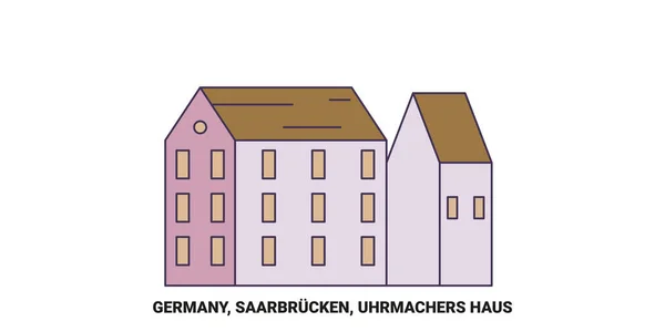 Německo Saarbrucken Uhrmachers Haus Cestovní Orientační Linie Vektorové Ilustrace — Stockový vektor