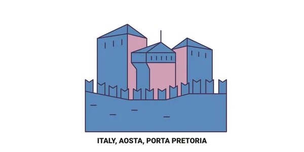 意大利 奥斯塔 比勒陀利亚波塔旅行地标线矢量说明 — 图库矢量图片