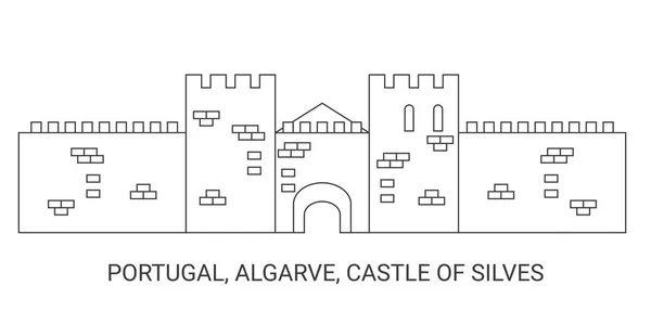 Portugal Algarve Castelo Silves Viagem Marco Linha Vetor Ilustração —  Vetores de Stock