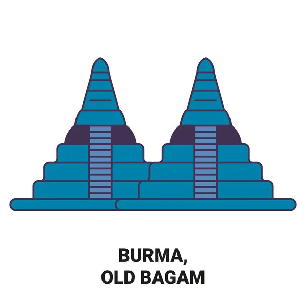 Burma Old Bagam Perjalanan Landmark Garis Vektor Ilustrasi - Stok Vektor
