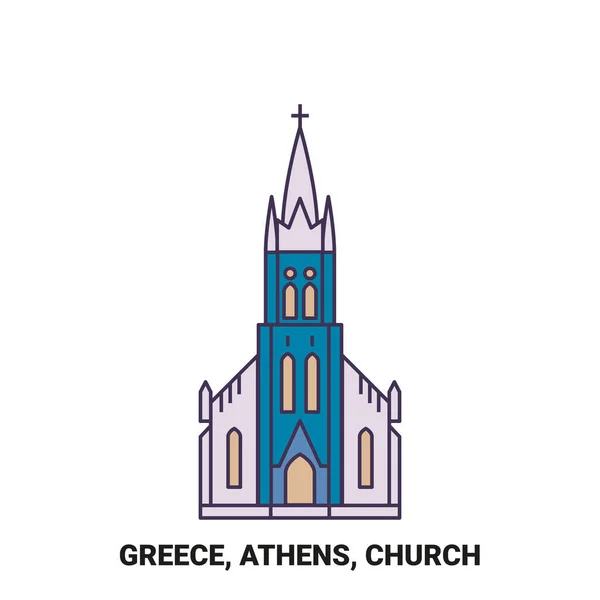 Grecia Atenas Ilustración Vector Línea Referencia Viaje Iglesia — Archivo Imágenes Vectoriales