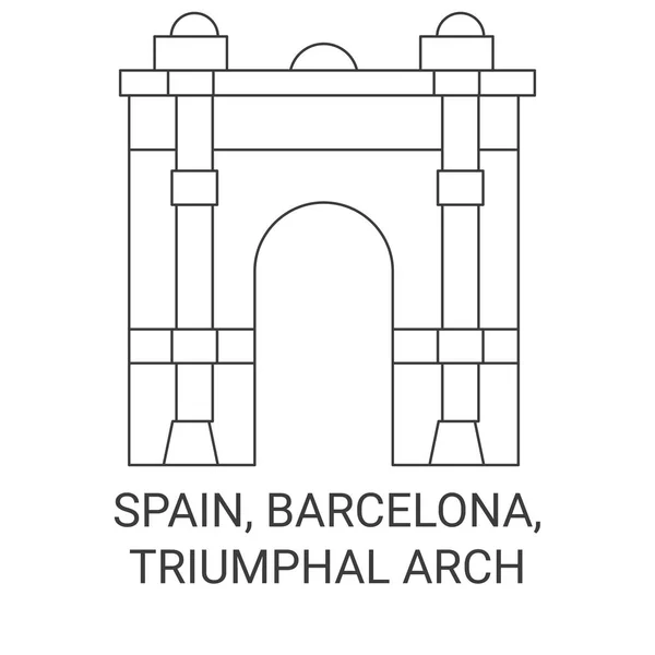 Spanya Barselona Zafer Kemeri Seyahat Çizgisi Çizelgesi Çizimi — Stok Vektör