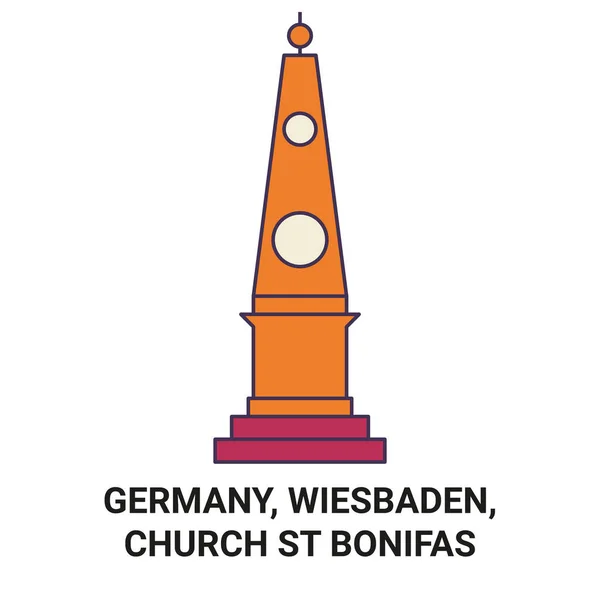 Allemagne Wiesbaden Eglise Bonifas Voyages Illustration Vectorielle Ligne Historique — Image vectorielle