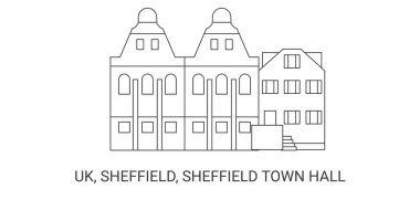 İngiltere, Sheffield, Sheffield Belediye Binası, seyahat çizgisi vektör ilüstrasyonu