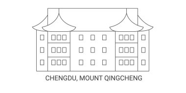 Çin, Chengdu, Qingcheng Dağı, seyahat çizgisi vektör ilüstrasyonu