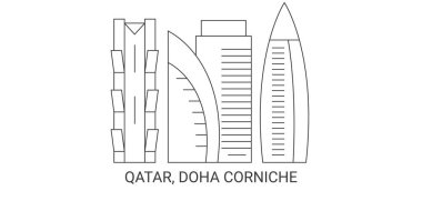 Katar, Doha Corniche, seyahat çizgisi vektör illüstrasyonu