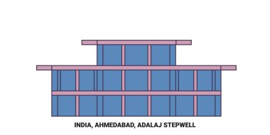 Hindistan, Ahmedabad, Adalaj Stepwell seyahat çizgisi vektör ilüstrasyonu