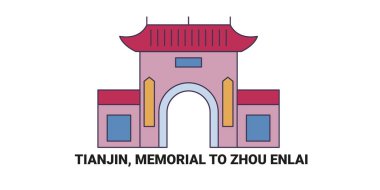 Çin, Tianjin, Zhou Enlai anısına, seyahat çizgisi vektör ilüstrasyonu