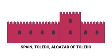 Toledo 'nun İspanya, Toledo, Alcazar seyahat çizgisi çizgisi illüstrasyonu