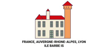 Fransa, Auvergnerh, Nealpes, Lyonle Barbe Seyahat çizgisi vektör çizimi