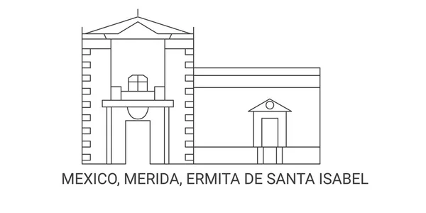 墨西哥 Merida Ermita Santa Isabel 旅行地标线矢量图解 — 图库矢量图片