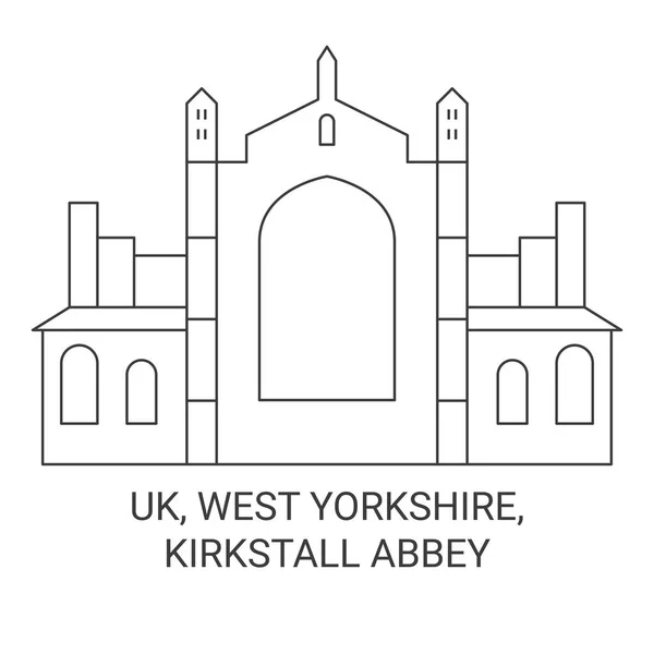 West Yorkshire Kirkstall Abbey Travels Landmark Line Vector Illustration — стоковий вектор