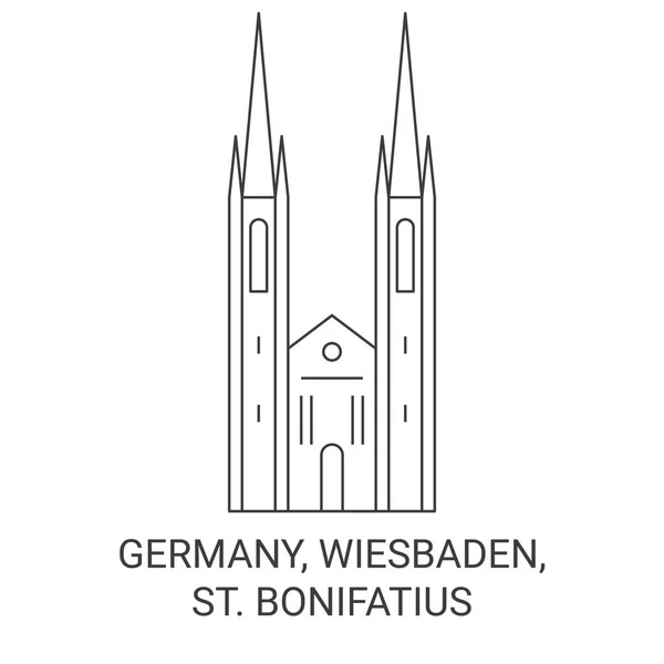 Deutschland Wiesbaden Bonifatius Reise Meilenstein Linienvektorillustration — Stockvektor