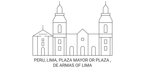 广场市长或广场 利马德阿玛斯旅游地标线矢量图解 — 图库矢量图片
