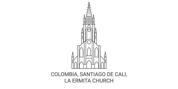 Colombia Santiago Cali Iglesia Ermita Recorrido Hito Línea Vector Ilustración — Vector de stock