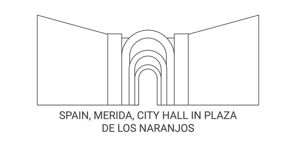 Španělsko Merida Radnice Plaza Los Naranjos Cestovní Památková Linie Vektorové — Stockový vektor