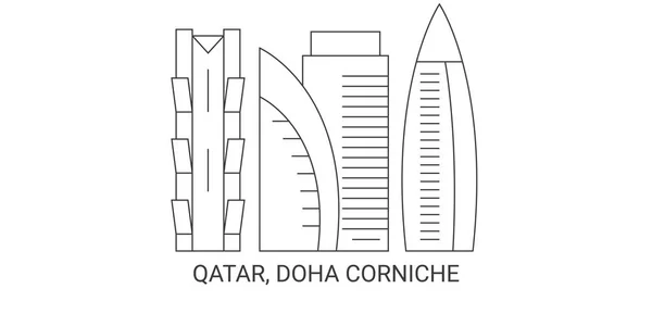 Stock vector Qatar, Doha Corniche, travel landmark line vector illustration