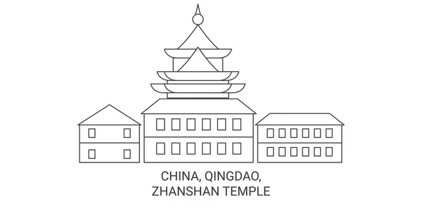 China Qingdao Zhanshan Tempel Reise Meilenstein Linienvektorillustration — Stockvektor
