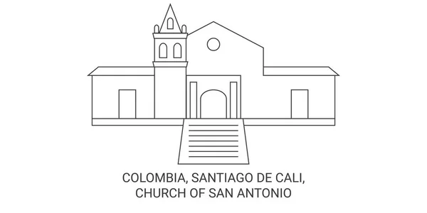 Colombia Santiago Cali Kyrkan San Antonio Resa Landmärke Linje Vektor — Stock vektor