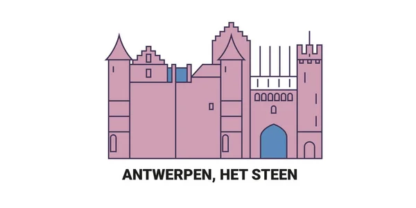 Belgio Anversa Het Steen Illustrazione Vettoriale Riferimento Viaggio — Vettoriale Stock