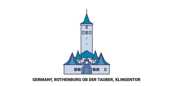 Tyskland Rothenburg Der Tauber Klingentor Resa Landmärke Linje Vektor Illustration — Stock vektor
